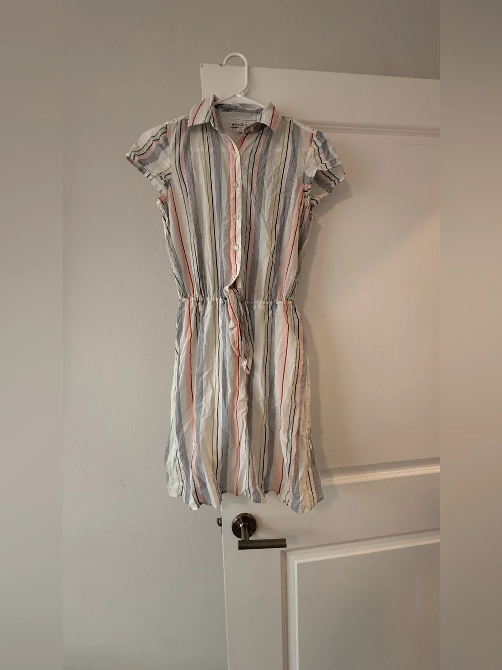 J.Crew Striped Shirt Dress Linen Cotton Blend Tie Front Short Sleeve💛